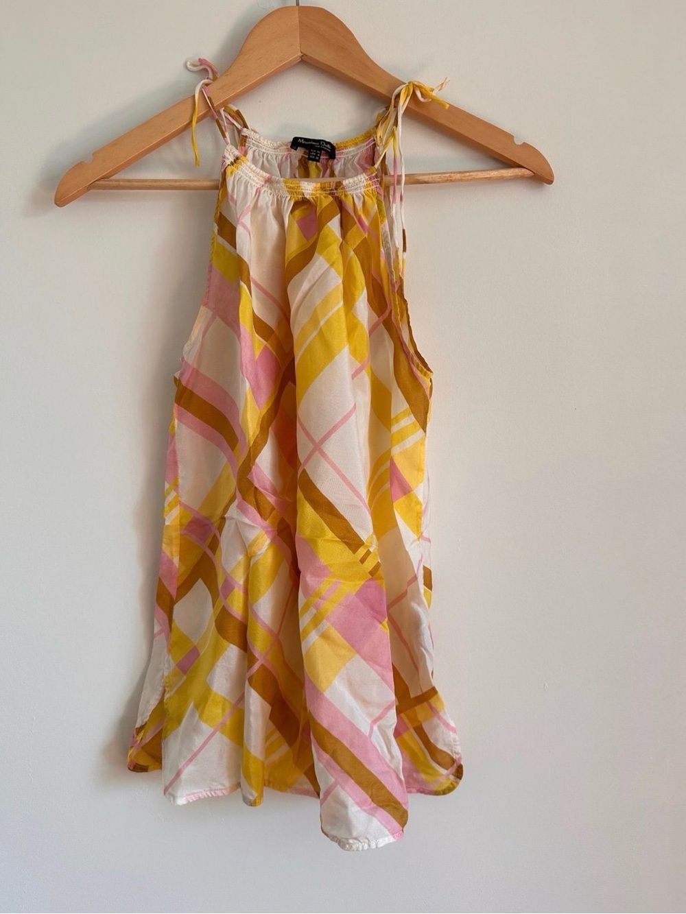 Lightweight Pink & Yellow Plaid Halter Top